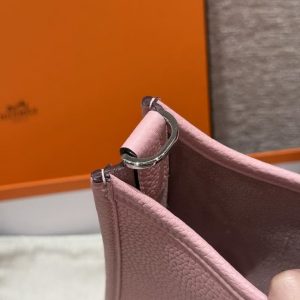 Hermes Evelyne 23 CM Bag Handmade In Taurillon Clemence Leather Silver Hardware 3q Rose Sakura - Image 7
