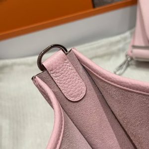 Hermes Evelyne 23 CM Bag Handmade In Taurillon Clemence Leather Silver Hardware 3q Rose Sakura - Image 6