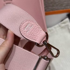 Hermes Evelyne 23 CM Bag Handmade In Taurillon Clemence Leather Silver Hardware 3q Rose Sakura - Image 3