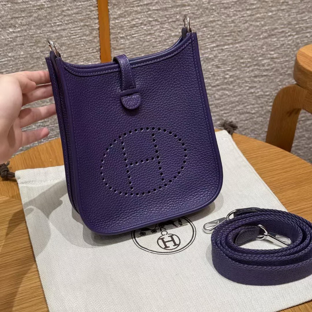 Hermes Evelyne 23 CM Bag Handmade In Taurillon Clemence Leather Silver Hardware 3w Prunoir