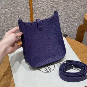 Hermes Evelyne 16 CM Bag Handmade In Taurillon Clemence Leather Silver Hardware 3w Prunoir - Image 2