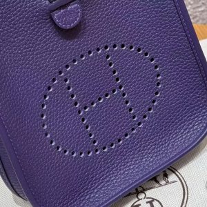 Hermes Evelyne 16 CM Bag Handmade In Taurillon Clemence Leather Silver Hardware 3w Prunoir - Image 12