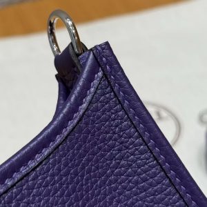Hermes Evelyne 16 CM Bag Handmade In Taurillon Clemence Leather Silver Hardware 3w Prunoir - Image 8
