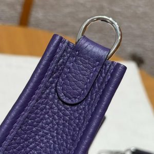 Hermes Evelyne 16 CM Bag Handmade In Taurillon Clemence Leather Silver Hardware 3w Prunoir - Image 7