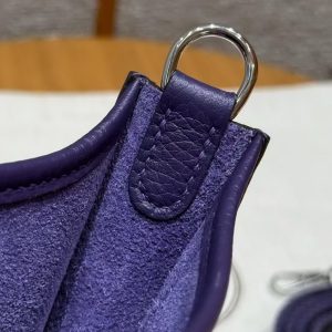 Hermes Evelyne 16 CM Bag Handmade In Taurillon Clemence Leather Silver Hardware 3w Prunoir - Image 6