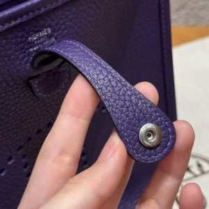 Hermes Evelyne 16 CM Bag Handmade In Taurillon Clemence Leather Silver Hardware 3w Prunoir - Image 5