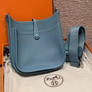 Hermes Evelyne 23 CM Bag Handmade In Taurillon Clemence Leather Silver Hardware 75 Blue Jean - Image 2