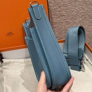 Hermes Evelyne 23 CM Bag Handmade In Taurillon Clemence Leather Silver Hardware 75 Blue Jean - Image 17