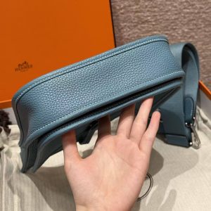 Hermes Evelyne 23 CM Bag Handmade In Taurillon Clemence Leather Silver Hardware 75 Blue Jean - Image 16