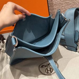 Hermes Evelyne 23 CM Bag Handmade In Taurillon Clemence Leather Silver Hardware 75 Blue Jean - Image 15