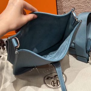 Hermes Evelyne 23 CM Bag Handmade In Taurillon Clemence Leather Silver Hardware 75 Blue Jean - Image 14