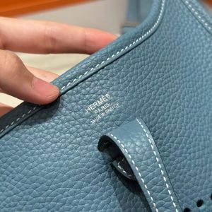 Hermes Evelyne 23 CM Bag Handmade In Taurillon Clemence Leather Silver Hardware 75 Blue Jean - Image 13