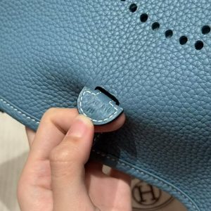 Hermes Evelyne 23 CM Bag Handmade In Taurillon Clemence Leather Silver Hardware 75 Blue Jean - Image 12