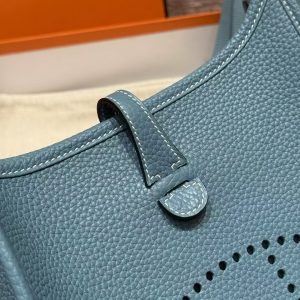 Hermes Evelyne 23 CM Bag Handmade In Taurillon Clemence Leather Silver Hardware 75 Blue Jean - Image 11