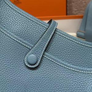 Hermes Evelyne 23 CM Bag Handmade In Taurillon Clemence Leather Silver Hardware 75 Blue Jean - Image 10