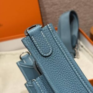 Hermes Evelyne 23 CM Bag Handmade In Taurillon Clemence Leather Silver Hardware 75 Blue Jean - Image 9