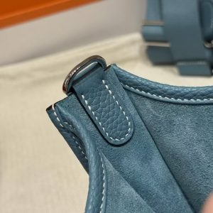 Hermes Evelyne 23 CM Bag Handmade In Taurillon Clemence Leather Silver Hardware 75 Blue Jean - Image 8