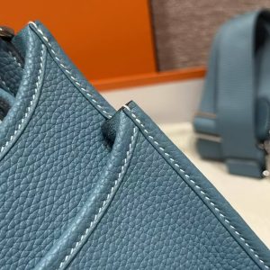 Hermes Evelyne 23 CM Bag Handmade In Taurillon Clemence Leather Silver Hardware 75 Blue Jean - Image 5