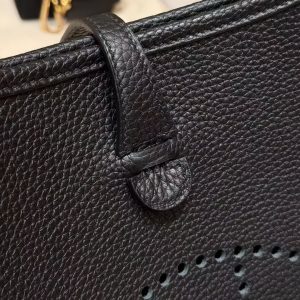 Hermes Evelyne 23 CM Bag Handmade In Taurillon Clemence Leather Gold Hardware 89 Noir - Image 12