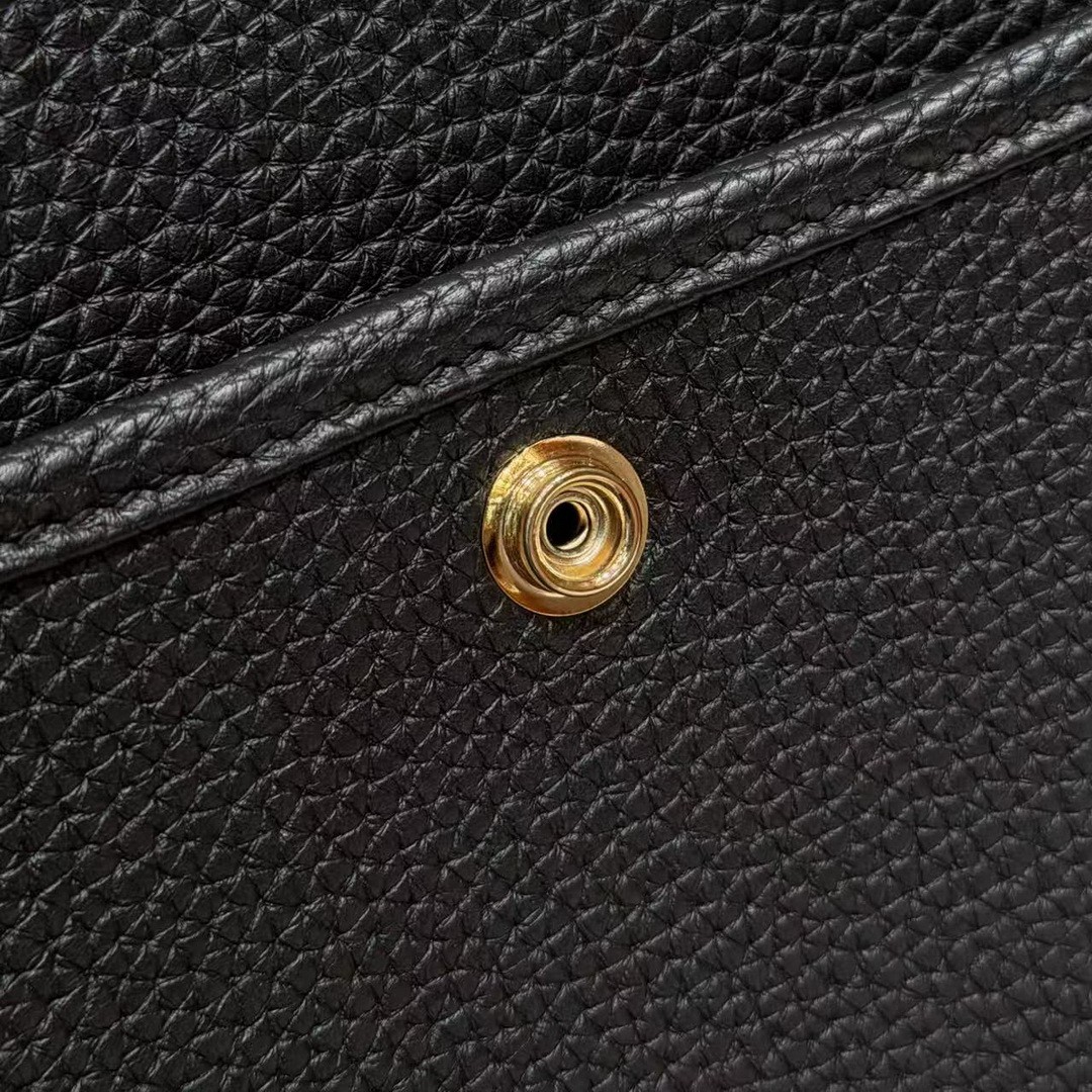 Hermes Evelyne 23 CM Bag Handmade In Taurillon Clemence Leather Gold Hardware 89 Noir - Image 11