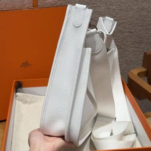 Hermes Evelyne 29 CM Bag Handmade In Taurillon Clemence Leather Silver Hardware 01 Blanc - Image 14