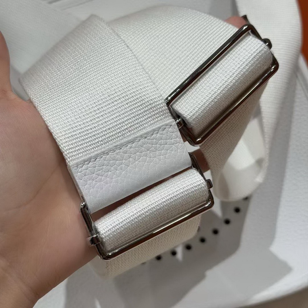 Hermes Evelyne 29 CM Bag Handmade In Taurillon Clemence Leather Silver Hardware 01 Blanc - Image 4