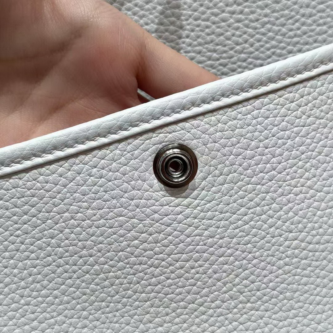 Hermes Evelyne 29 CM Bag Handmade In Taurillon Clemence Leather Silver Hardware 01 Blanc - Image 3