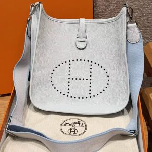 Hermes Evelyne 29 CM Bag Handmade In Taurillon Clemence Leather Silver Hardware 08 Blue Pale