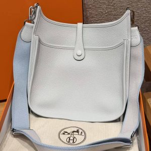 Hermes Evelyne 29 CM Bag Handmade In Taurillon Clemence Leather Silver Hardware 08 Blue Pale - Image 2