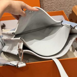 Hermes Evelyne 29 CM Bag Handmade In Taurillon Clemence Leather Silver Hardware 08 Blue Pale - Image 13
