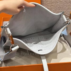 Hermes Evelyne 29 CM Bag Handmade In Taurillon Clemence Leather Silver Hardware 08 Blue Pale - Image 12