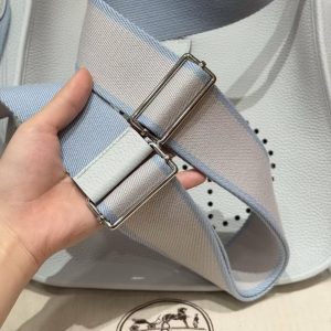 Hermes Evelyne 29 CM Bag Handmade In Taurillon Clemence Leather Silver Hardware 08 Blue Pale - Image 9