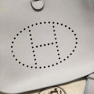 Hermes Evelyne 29 CM Bag Handmade In Taurillon Clemence Leather Silver Hardware 08 Blue Pale - Image 8