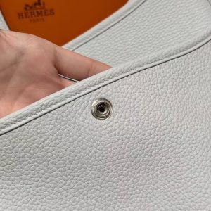 Hermes Evelyne 29 CM Bag Handmade In Taurillon Clemence Leather Silver Hardware 08 Blue Pale - Image 3