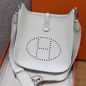 Hermes Evelyne 29 CM Bag Handmade In Taurillon Clemence Leather Silver Hardware 0T Mushroom