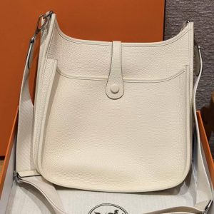 Hermes Evelyne 29 CM Bag Handmade In Taurillon Clemence Leather Silver Hardware 10 Craie - Image 2