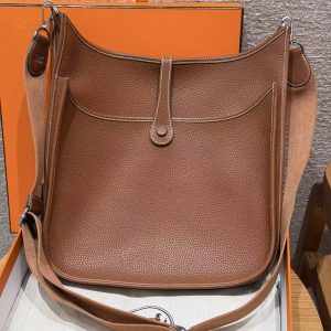 Hermes Evelyne 29 CM Bag Handmade In Taurillon Clemence Leather Silver Hardware 37 Gold - Image 2