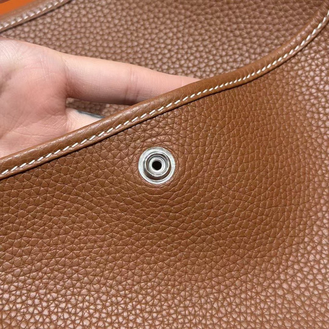 Hermes Evelyne 29 CM Bag Handmade In Taurillon Clemence Leather Silver Hardware 37 Gold - Image 5