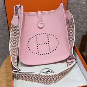 Hermes Evelyne 29 CM Bag Handmade In Taurillon Clemence Leather Silver Hardware 3Q Rose Sakura