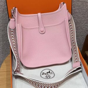 Hermes Evelyne 29 CM Bag Handmade In Taurillon Clemence Leather Silver Hardware 3Q Rose Sakura - Image 2