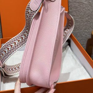 Hermes Evelyne 29 CM Bag Handmade In Taurillon Clemence Leather Silver Hardware 3Q Rose Sakura - Image 14
