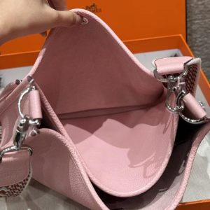 Hermes Evelyne 29 CM Bag Handmade In Taurillon Clemence Leather Silver Hardware 3Q Rose Sakura - Image 13
