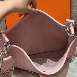 Hermes Evelyne 29 CM Bag Handmade In Taurillon Clemence Leather Silver Hardware 3Q Rose Sakura - Image 12