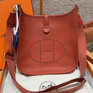 Hermes Evelyne 29 CM Bag Handmade In Taurillon Clemence Leather Silver Hardware 6C Cuivre
