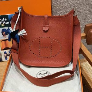 Hermes Evelyne 29 CM Bag Handmade In Taurillon Clemence Leather Silver Hardware 6C Cuivre - Image 3