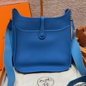 Hermes Evelyne 29 CM Bag Handmade In Taurillon Clemence Leather Gold Hardware 71 Blue France - Image 2