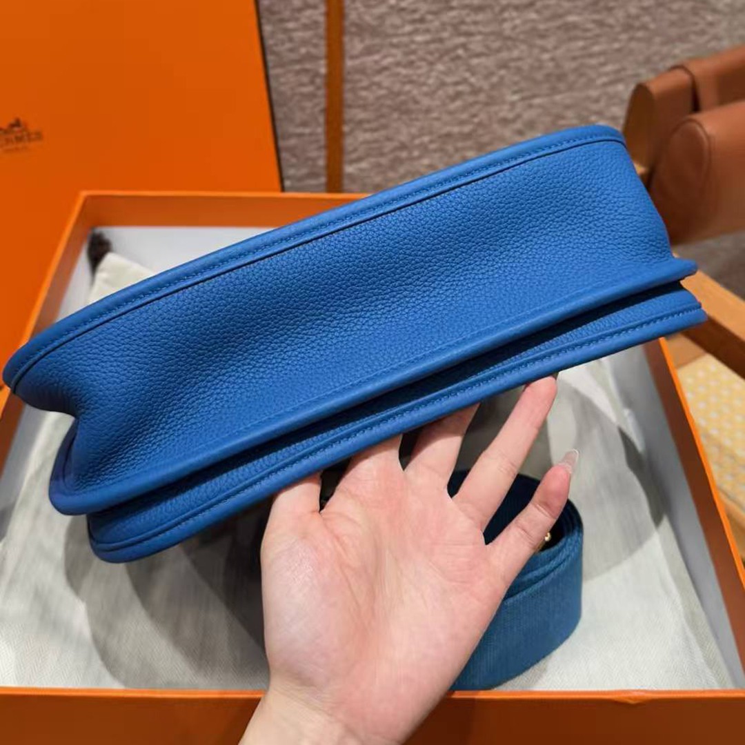 Hermes Evelyne 29 CM Bag Handmade In Taurillon Clemence Leather Gold Hardware 71 Blue France - Image 13