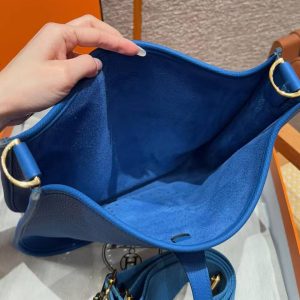 Hermes Evelyne 29 CM Bag Handmade In Taurillon Clemence Leather Gold Hardware 71 Blue France - Image 11