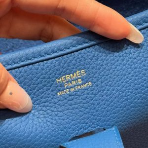 Hermes Evelyne 29 CM Bag Handmade In Taurillon Clemence Leather Gold Hardware 71 Blue France - Image 10