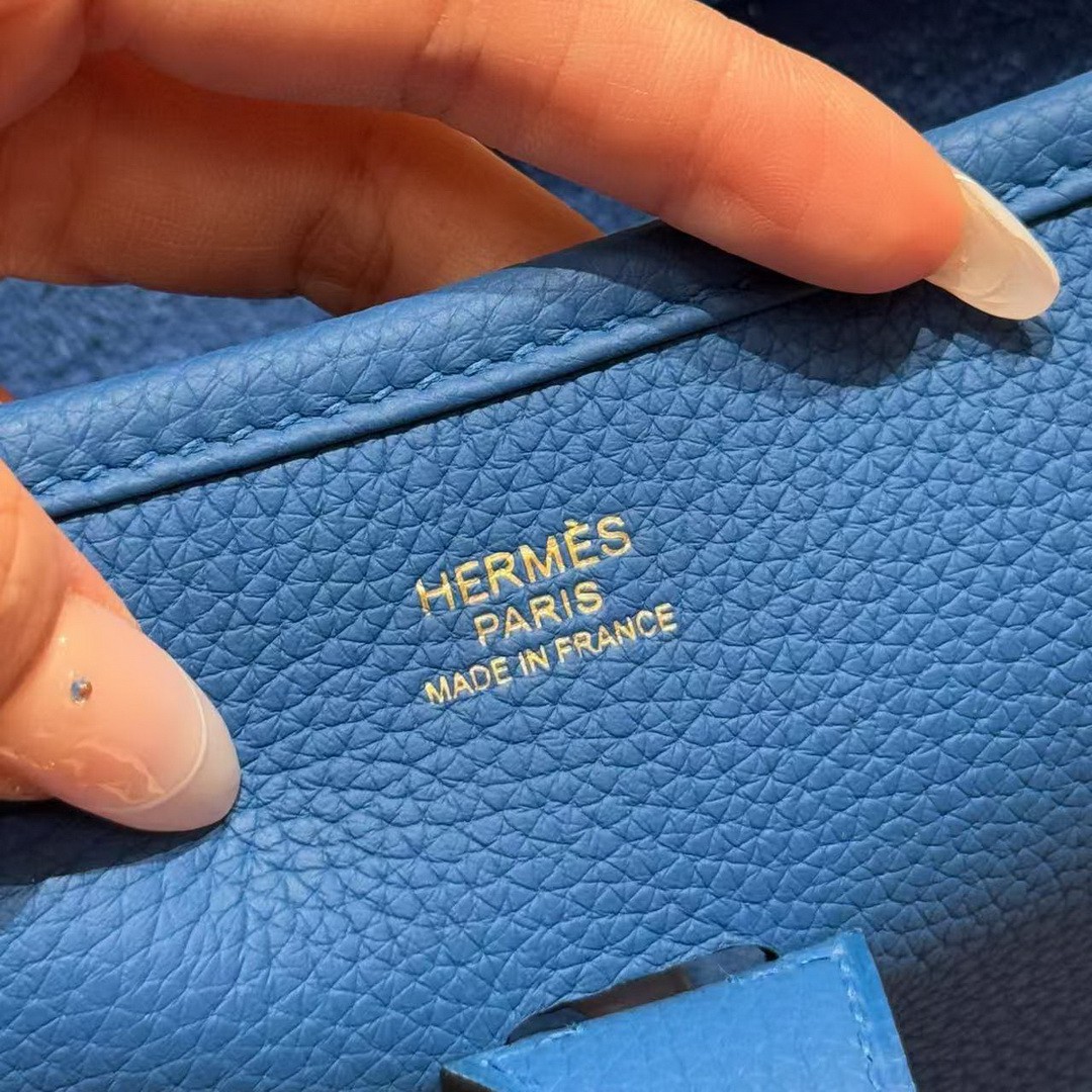 Hermes Evelyne 29 CM Bag Handmade In Taurillon Clemence Leather Gold Hardware 71 Blue France - Image 10